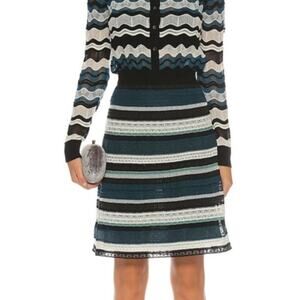 Missoni Lace Crochet Knit Skirt Blues Teal Zigzag Lined Size 42 Italy 10 (US)